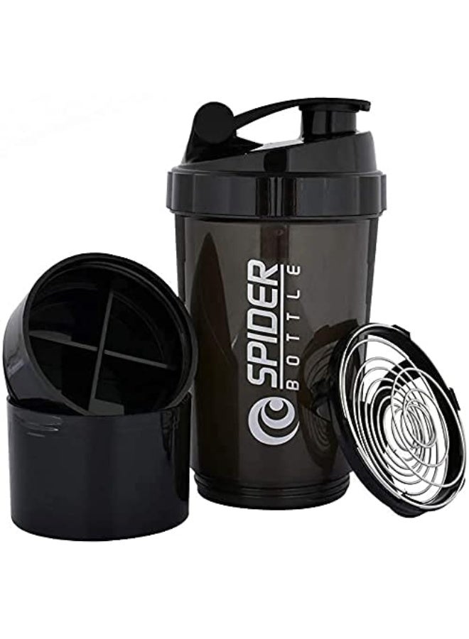 SPIDER Protein Shaker, Protein Shaker with Powder Compartment, Mixing Bottle Shaker, 500 ml, Fitness Cup, Shaker, Leak-Proof with Blender Ball, with 2 Containers, 1 Pill Compartment, for Protein, Diet - Image 2