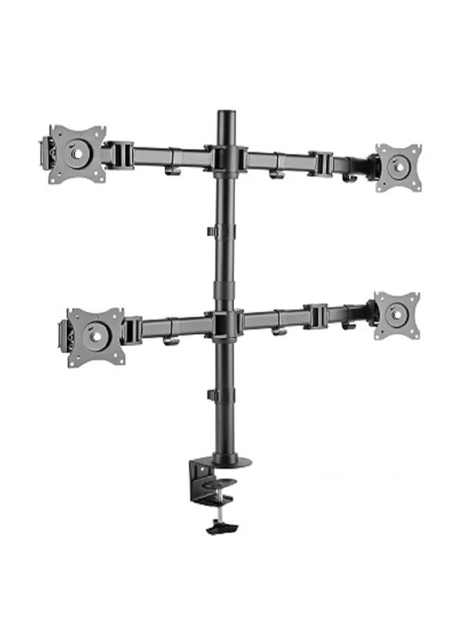 Skill Tech Skilltech SH C048 Quad 4 Monitor Articulating Desk Mount for 13"-27" Screens | Full Motion Tilt/Swivel | Economy VESA Arm | Clamp Install - Image 1
