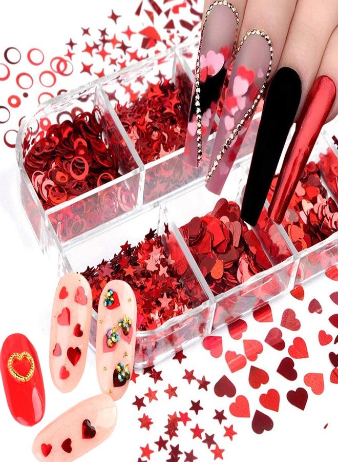 TBRZTR Laser Glitter Nail Art Sequins Holographic 3D Red Glitters Flakes Decor Supplies, Love Heart Letters Stars Circle Butterfly Nail Art Design for Women Manicure Decorations DIY Resin Nails Accessories - Image 1