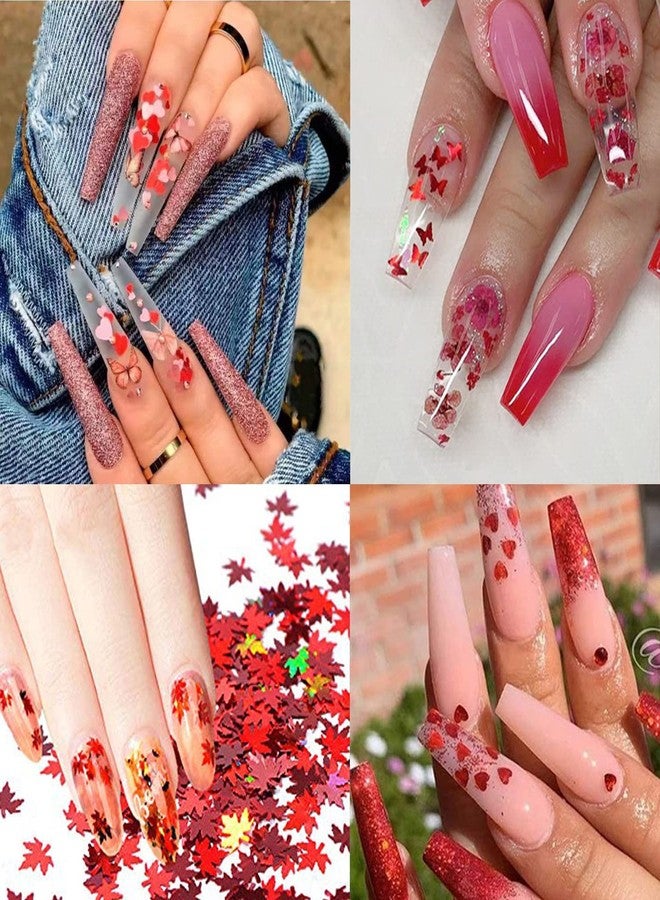 TBRZTR Laser Glitter Nail Art Sequins Holographic 3D Red Glitters Flakes Decor Supplies, Love Heart Letters Stars Circle Butterfly Nail Art Design for Women Manicure Decorations DIY Resin Nails Accessories - Image 2