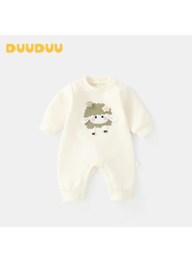 Duuduu Baby Girls Romper Cute Newborn Autumn Outing Pullover Long Sleeve Apricot 100cm - Image 1