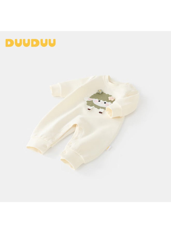 Duuduu Baby Girls Romper Cute Newborn Autumn Outing Pullover Long Sleeve Apricot 100cm - Image 2