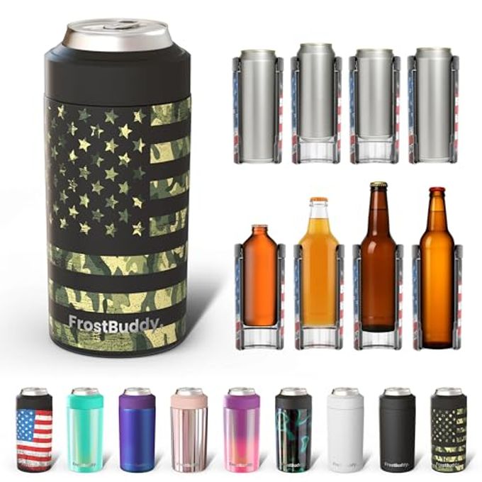 Frost Buddy Universal Can Cooler - Fits All - For Regular 12 & 16 oz or Slim-Size Bottles - Insulated Double-Walled Stainless Steel (Camoflag)