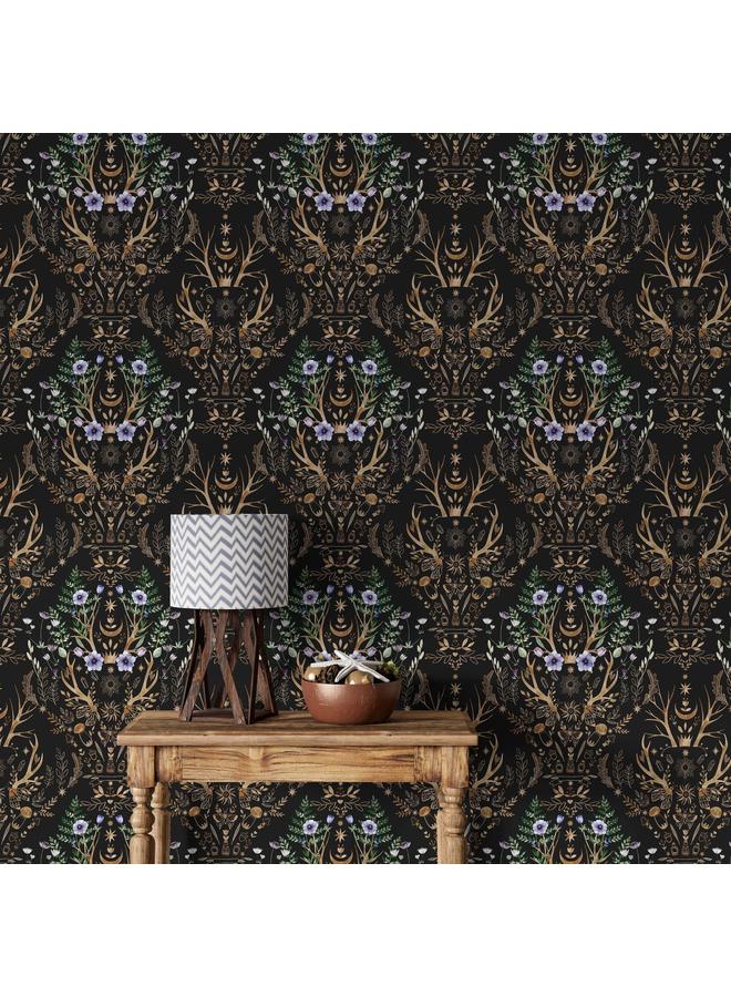 Bluejw Multi-element Animal And Plant Flowers Black Self-adhesive Wallpaper Foreign Trade Hot-selling Wallpaper Removable Transformation Mural - Image 5