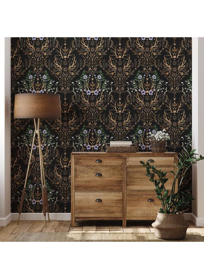 Bluejw Multi-element Animal And Plant Flowers Black Self-adhesive Wallpaper Foreign Trade Hot-selling Wallpaper Removable Transformation Mural - Image 4