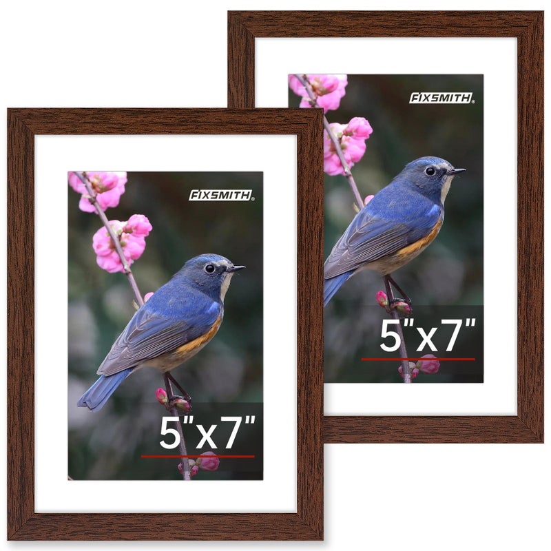 FIXSMITH 5x7 Picture Frame Set of 2  Photo Frame with HD Plexiglass  Display Pictures 4x6 with Mat or 5x7 Without Mat  Brown Picture Frames Collage for Tabletop or Wall Display - Image 1