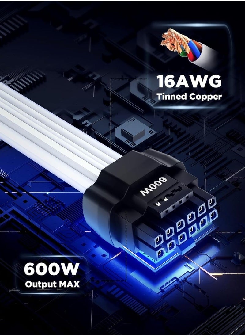PCIe 5.0 Power Extension Cable, 12VHPWR 600W Gen 5 PSU Adapter, Fits Type-4 PSUs via 3 * 8-pin PCIe to 16pin pin 16AWG Connector for RTX 4090 4080 3090TI 4070Ti Graphics Card GPU 30cm