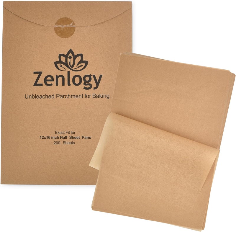 Zenlogy Parchment Paper Sheets 12x16 (200 sheets) for Baking - Unbleached Chlorine-free High Heat Non-Stick Pre-Cut Parchment Paper for Half Sheet Pans - Image 1