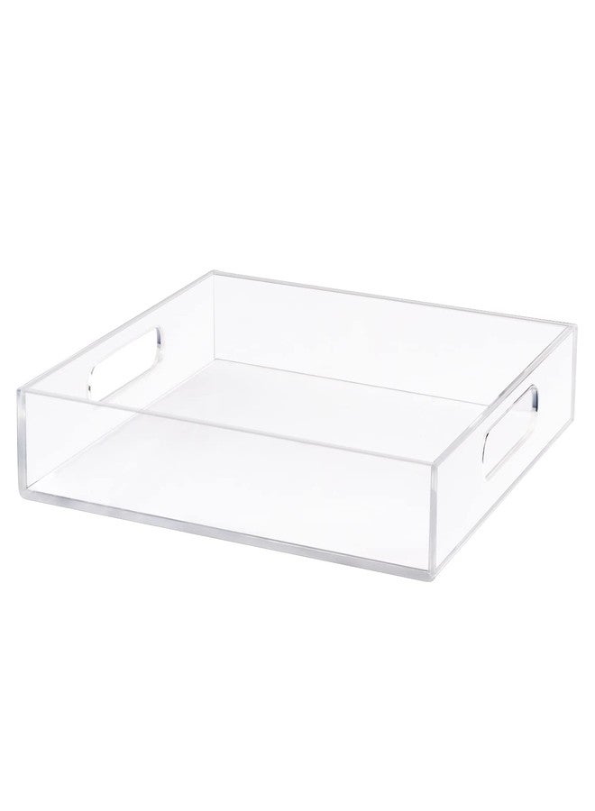Boxalls Acrylic Serving Tray 12x12 Inch, Clear Rectangular Tray with Handle, Decorative Ottoman Organizer for Appetizer, Breakfast, Coffee Table, Countertop, Bathroom - Image 1