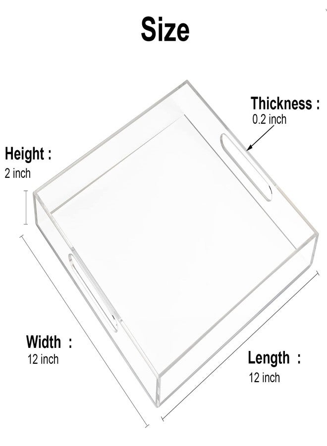 Boxalls Acrylic Serving Tray 12x12 Inch, Clear Rectangular Tray with Handle, Decorative Ottoman Organizer for Appetizer, Breakfast, Coffee Table, Countertop, Bathroom - Image 2