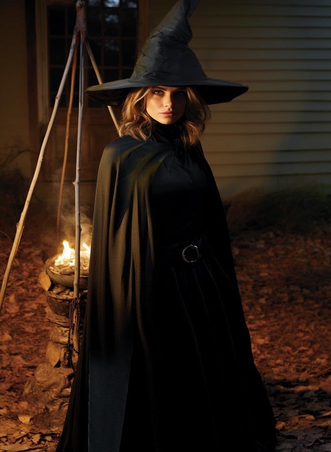 HOMELEX Witch Hat and Cape for Women, Black Halloween Capes, Witches Adult Costume, Black-1, One size - Image 5