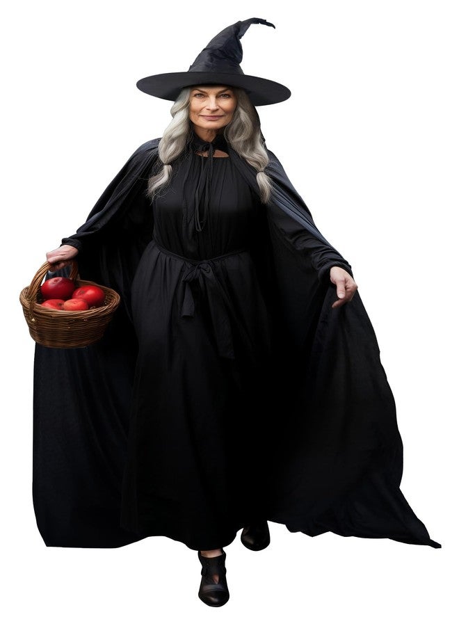 HOMELEX Witch Hat and Cape for Women, Black Halloween Capes, Witches Adult Costume, Black-1, One size - Image 1