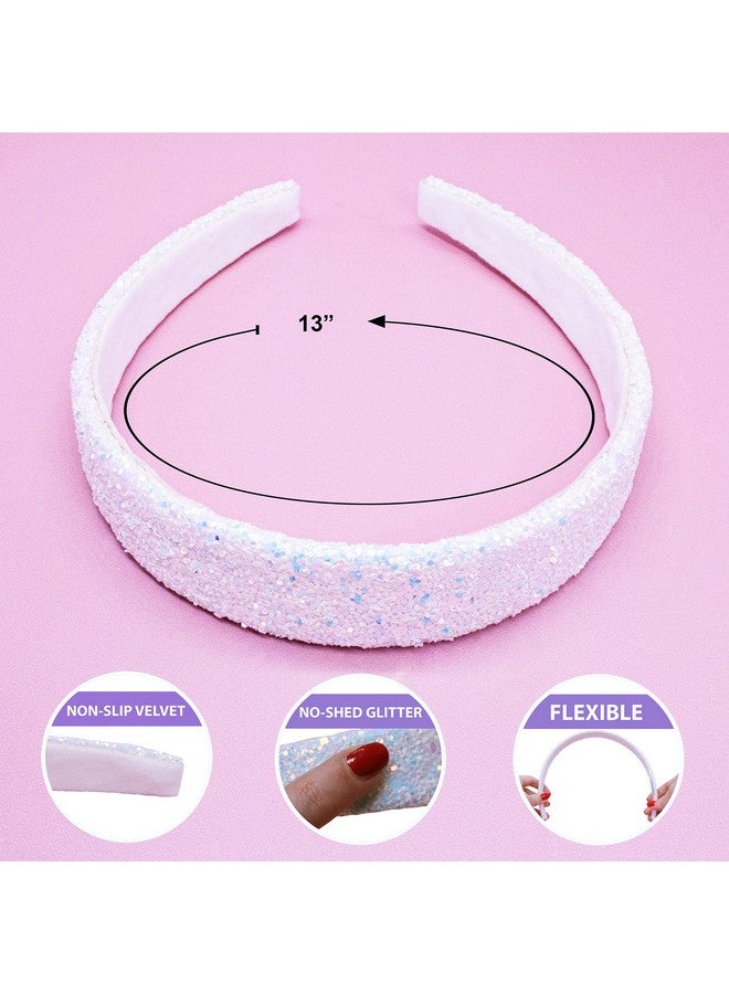 FROG SAC Glitter Headbands For Girls Sparkly Wide Headband For Little Girl Hair Accessories Cute Sparkle Hair Bands For Kids Thick Bling Hairband For Children (White) - Image 3