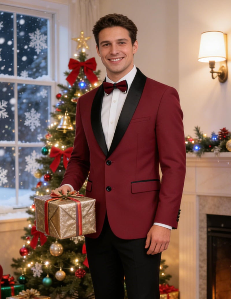 COOFANDY Mens Casual Suit Blazer Jackets Lightweight Tuxedo Jacket Regular Fit Christmas Blazer, Dark Red, Medium - Image 4