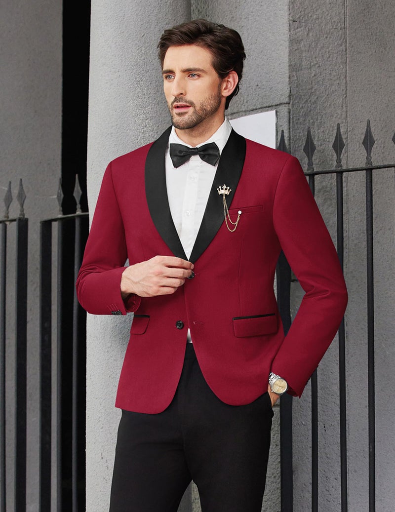 COOFANDY Mens Casual Suit Blazer Jackets Lightweight Tuxedo Jacket Regular Fit Christmas Blazer, Dark Red, Medium - Image 2