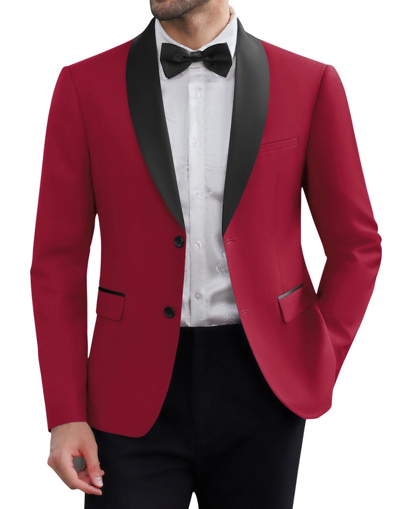 COOFANDY Mens Casual Suit Blazer Jackets Lightweight Tuxedo Jacket Regular Fit Christmas Blazer, Dark Red, Medium - Image 1