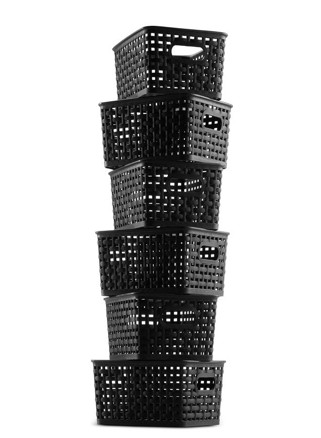 Seseno Set of 6 Plastic Storage Baskets - Small Pantry Organizer Basket Bins - Household Organizers with Cutout Handles for Kitchen Organization, Countertops, Cabinets, Bedrooms, and Bathrooms - Image 5
