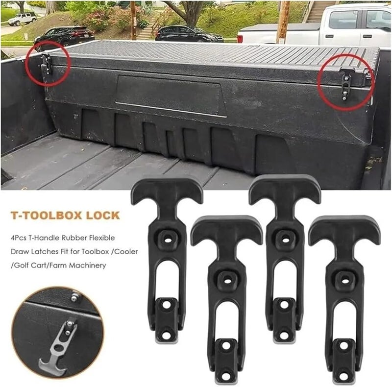 Black Rubber T Handle Flexible Draw Latches 4Pcs for Toolbox Cooler Cart Farm - Image 3