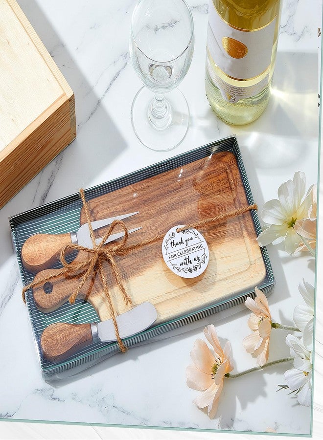 Ziliny 6 Set Bridal Baby Shower Cheese Prizes Wooden Square Board Gift Set Knives Forks Thank You Tags with Box for Guests for Valentines Bridal Baby Shower Housewarming Gifts (Acacia Color) - Image 4