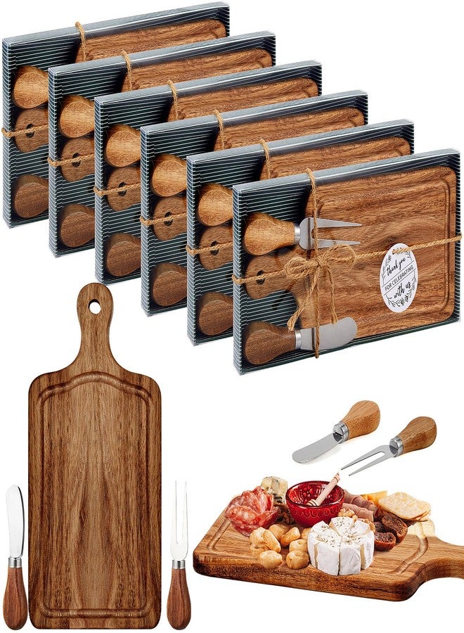 Ziliny 6 Set Bridal Baby Shower Cheese Prizes Wooden Square Board Gift Set Knives Forks Thank You Tags with Box for Guests for Valentines Bridal Baby Shower Housewarming Gifts (Acacia Color) - Image 1