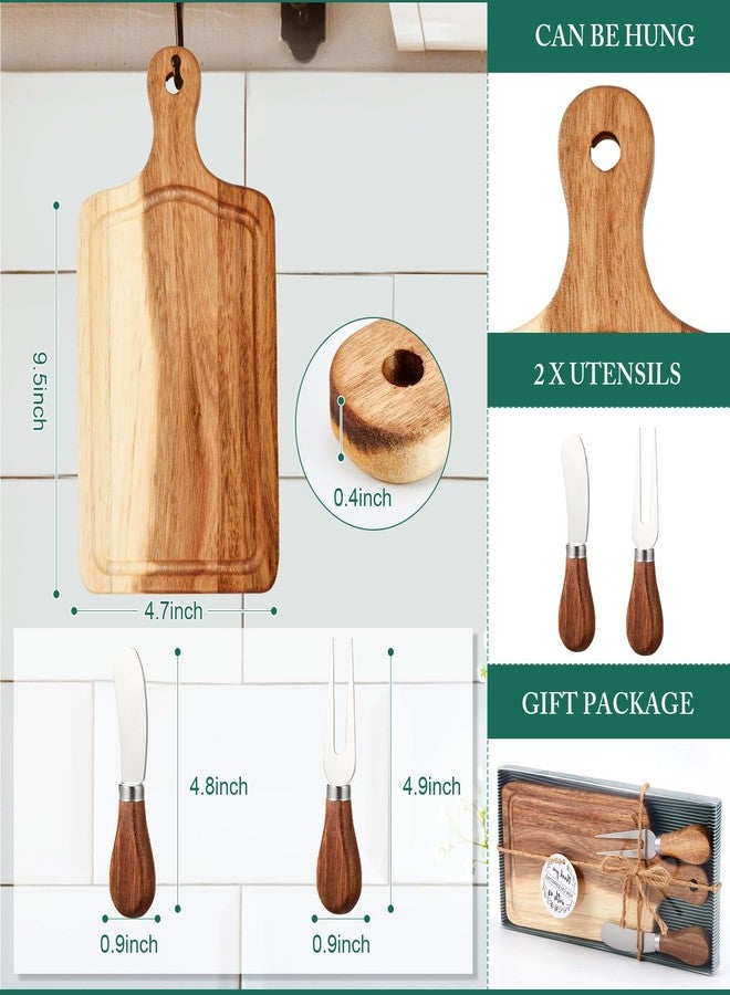 Ziliny 6 Set Bridal Baby Shower Cheese Prizes Wooden Square Board Gift Set Knives Forks Thank You Tags with Box for Guests for Valentines Bridal Baby Shower Housewarming Gifts (Acacia Color) - Image 2
