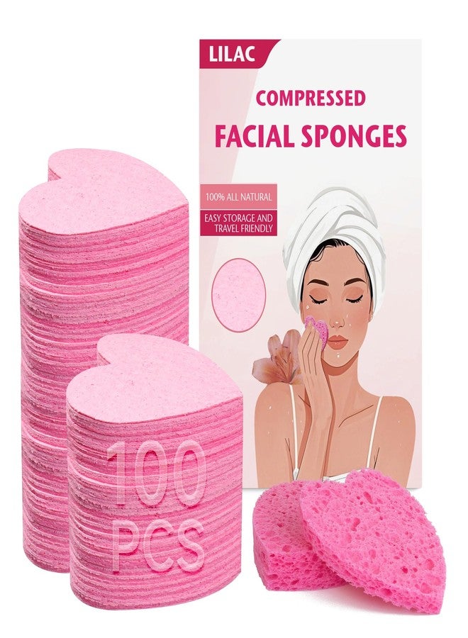 Lilac 100 Count Compressed Pink Facial Sponges | 100% Natural Cellulose Eco-Friendly Makeup Sponges for Gentle Cleansing, Exfoliating & Stubborn Makeup Removal | Travel & Home Beauty Essentials for Women - Image 1