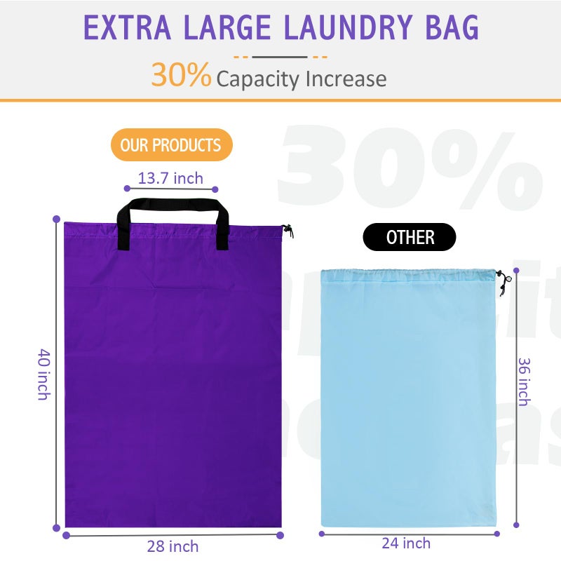 Isink Extra Large Heavy Duty Laundry Bag - 28" x 40", Travel Laundry Bag for Dirty Clothes, Purple - Image 2