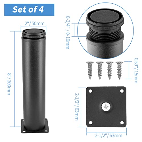 Masendelk 8 Inch Metal Furniture Legs Stainless Steel Adjustable Legs Black Metal Legs Round Cabinet Legs for Coffee Table Cabinet Desk Sofa Shelves, Pack of 4 - Image 4