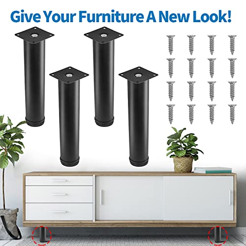 Masendelk 8 Inch Metal Furniture Legs Stainless Steel Adjustable Legs Black Metal Legs Round Cabinet Legs for Coffee Table Cabinet Desk Sofa Shelves, Pack of 4 - Image 2