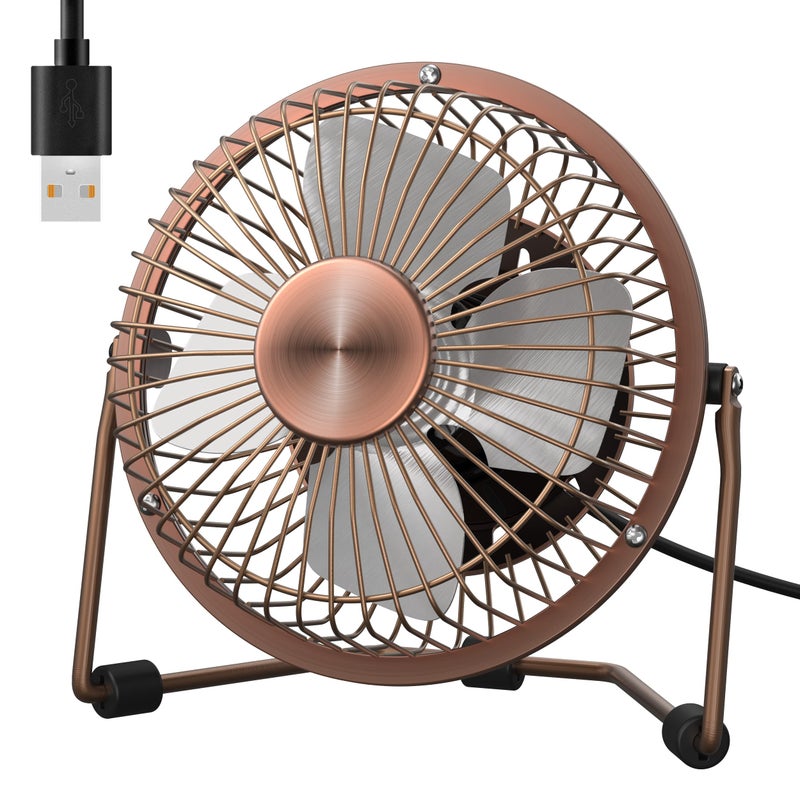 Zuvas Desk Fan Quiet Small USB Fan 360Â° Rotation Portable Table Fan 2 Speed Mini Personal Fan Air Cooling Electric Fan for Home Office Bedroom Travel Camping, 4 inch Bronze - Image 1