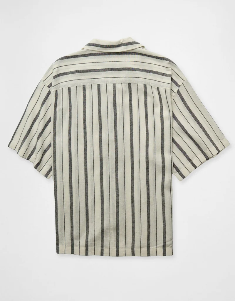 American Eagle  AE Relaxed Fit Linen-Blend Camp Collar Shirt for Men | Best Price UAE