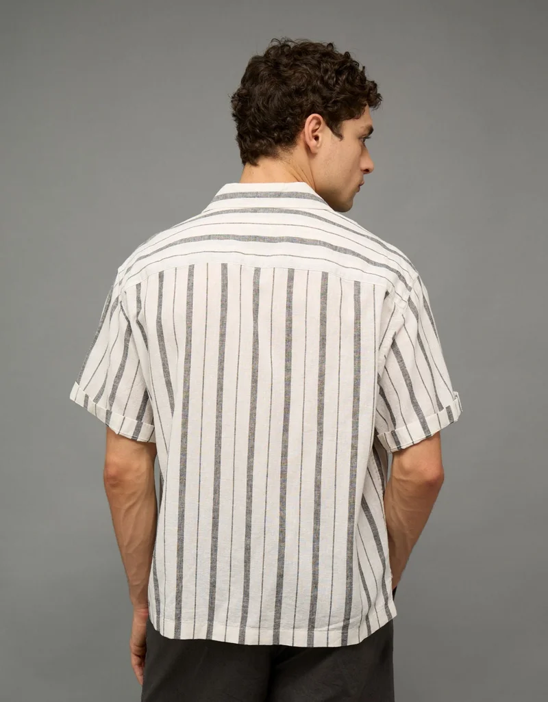 American Eagle AE Relaxed Fit Linen-Blend Camp Collar Shirt