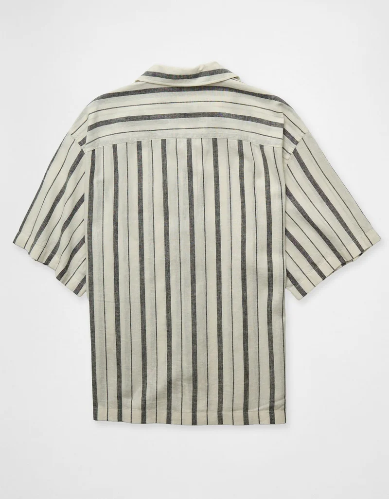 American Eagle  AE Relaxed Fit Linen-Blend Camp Collar Shirt for Men | Best Price UAE