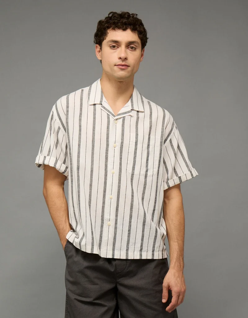 American Eagle AE Relaxed Fit Linen-Blend Camp Collar Shirt