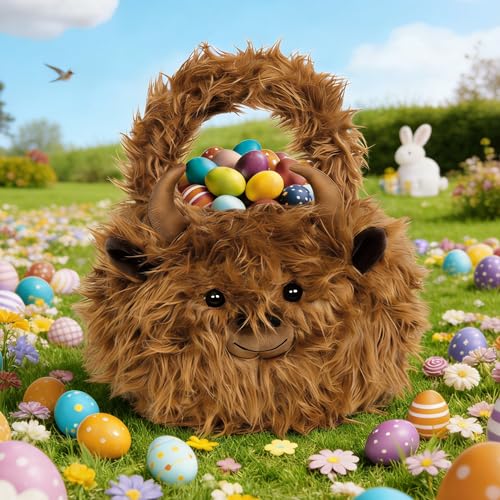 Wepop Easter Basket Highland Cow Easter Baskets for Kids Baskets with Handle for Gifts Empty Bunny Egg Hunting Basket Stuffers Essentials - Image 3