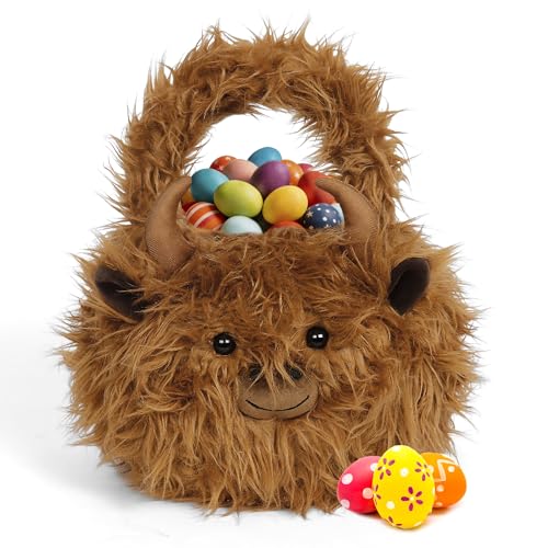 Wepop Easter Basket Highland Cow Easter Baskets for Kids Baskets with Handle for Gifts Empty Bunny Egg Hunting Basket Stuffers Essentials - Image 1