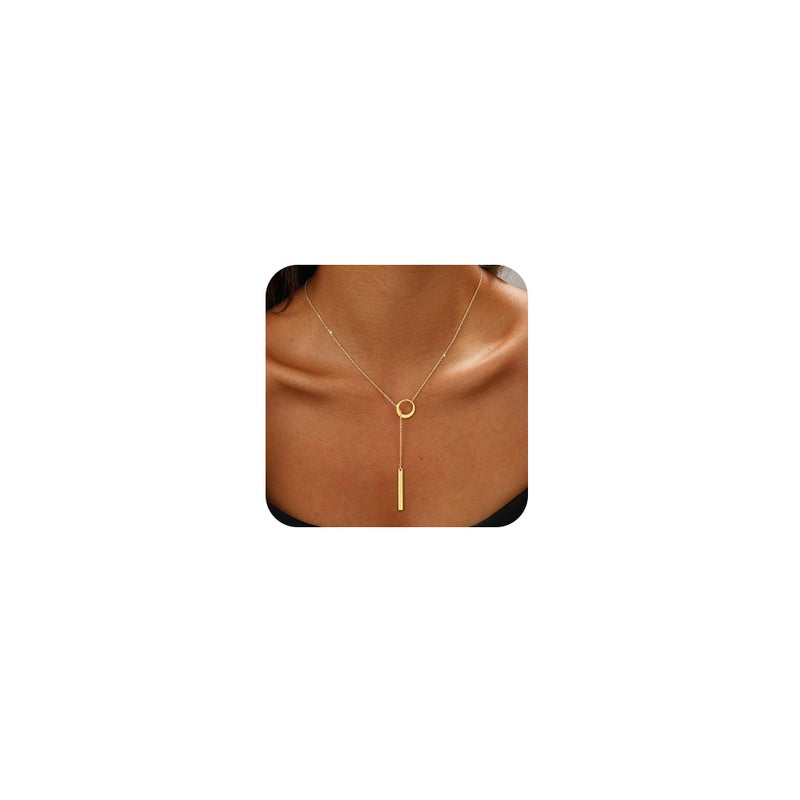 Hergory Lariat Gold Necklace for Women Trendy, Dainty 14k Gold Plated Drop Bar Pendant Lariat Y Shaped Long Necklaces Fashion Jewelry for Women Gift - Image 1