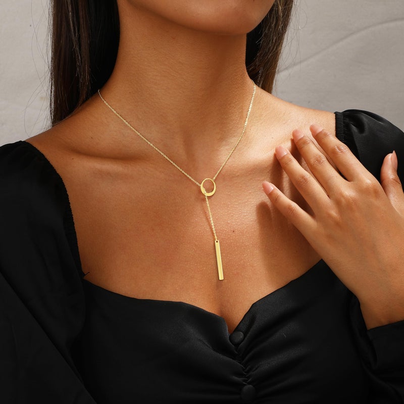 Hergory Lariat Gold Necklace for Women Trendy, Dainty 14k Gold Plated Drop Bar Pendant Lariat Y Shaped Long Necklaces Fashion Jewelry for Women Gift - Image 3