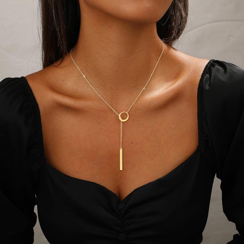 Hergory Lariat Gold Necklace for Women Trendy, Dainty 14k Gold Plated Drop Bar Pendant Lariat Y Shaped Long Necklaces Fashion Jewelry for Women Gift - Image 2