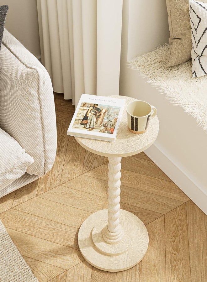 Masupu Round Side Table, Small End Table for Small Spaces, Pedestal Drink Table with Solid Wood Leg for Living Room, Bedroom, Corners(Light Oak) - Image 3