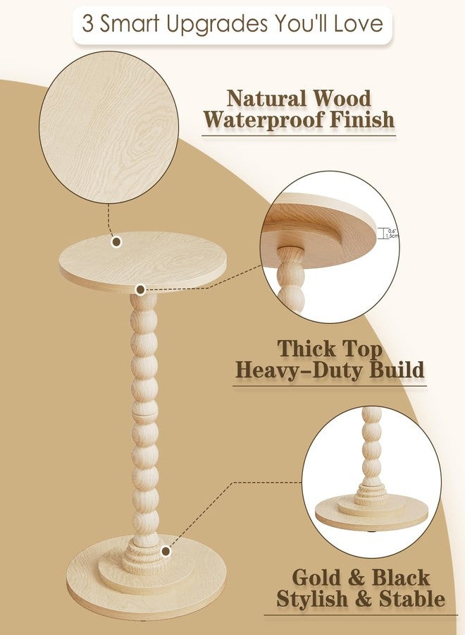 Masupu Round Side Table, Small End Table for Small Spaces, Pedestal Drink Table with Solid Wood Leg for Living Room, Bedroom, Corners(Light Oak) - Image 2
