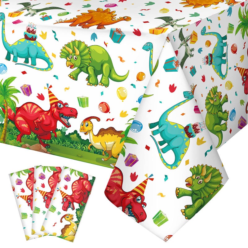 Tegeme 3 Pcs Dinosaur Plastic Tablecloth Dinosaur Party Table Cover 54 x 108 Inch Disposable Waterproof Dino Print Table Cloth for Birthday Party Supplies Picnic - Image 2