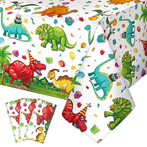 Tegeme 3 Pcs Dinosaur Plastic Tablecloth Dinosaur Party Table Cover 54 x 108 Inch Disposable Waterproof Dino Print Table Cloth for Birthday Party Supplies Picnic - Image 1