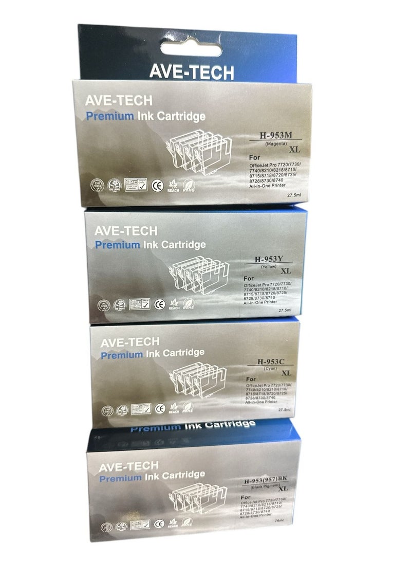 AVE-TECH مجموعة حبر PREMIUM 953XL / صفحات 2000 / للاستخدام في HP / OFFICE JET PRO 7720/7730/7740/8210/8218/8710/8715/8718/8720/8725/8728/8730/8740