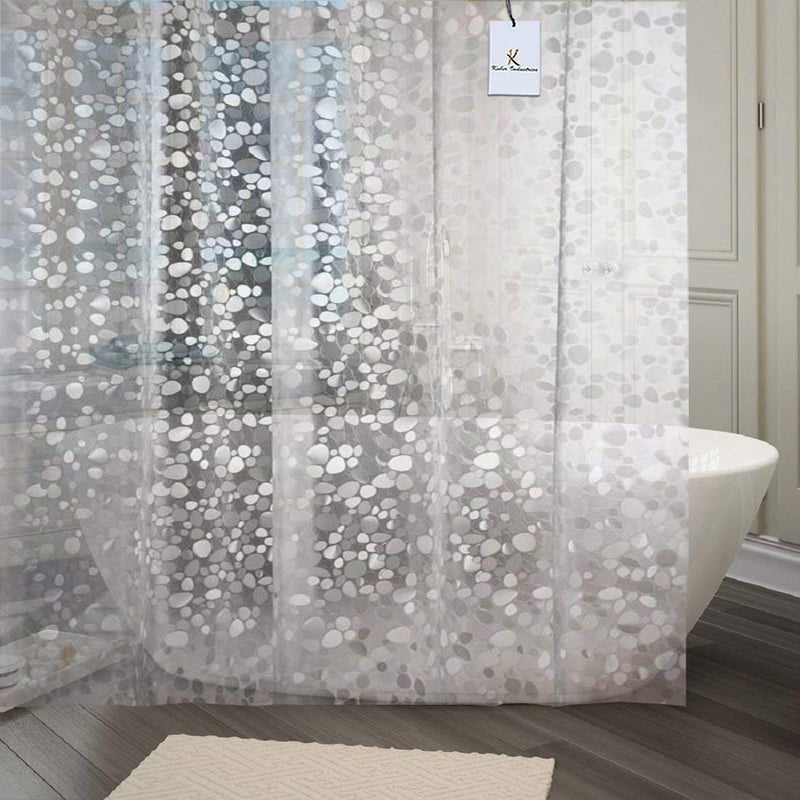Kuber Industries 3D Design Polka Dots PVC Shower Curtain, Transparent, 7 feet, Set of 2 Piece,VARSCO826 - Image 2