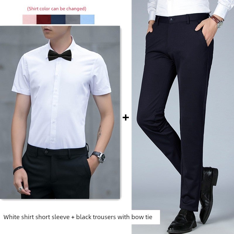 Wedding dress white shirt best man brother group shirt short-sleeved suit suit men suit pants clothes long-sleeved clothing - Image 2