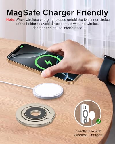 AILKIN Portable Magnetic Phone Ring Stand, Dual-Side Phone Grip Holder for iPhone 17e, Samsung, Foldable Kickstand Soporte Magnético para Cellular Compatible with Car Mount, Desk Stand, MagSafe & Cases-Gold - Image 4