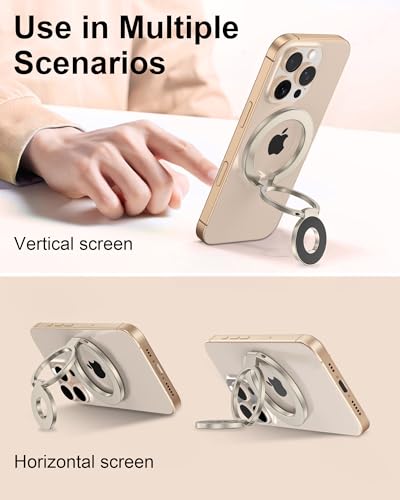 AILKIN Portable Magnetic Phone Ring Stand, Dual-Side Phone Grip Holder for iPhone 17e, Samsung, Foldable Kickstand Soporte Magnético para Cellular Compatible with Car Mount, Desk Stand, MagSafe & Cases-Gold - Image 5
