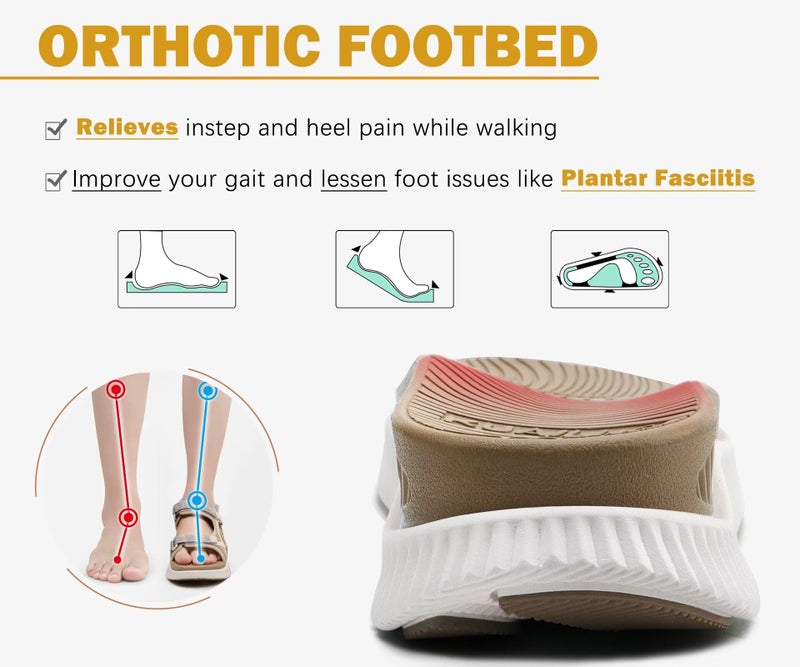 KuaiLu Womens Orthopedic Walking Sandals Comfortable Arch Support Plantar Fasciitis Relief Sport Recovery Chunky Cushion Adjustable Summer Outdoor Beach Vacation Athletic Water Shoes Beige Size 8.5 - Image 4