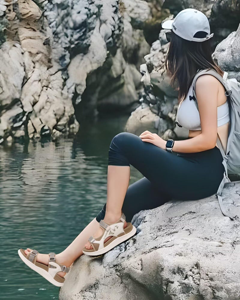 KuaiLu Womens Orthopedic Walking Sandals Comfortable Arch Support Plantar Fasciitis Relief Sport Recovery Chunky Cushion Adjustable Summer Outdoor Beach Vacation Athletic Water Shoes Beige Size 8.5 - Image 2